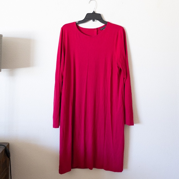Eileen Fisher Red Jersey Dress Back Button - Picture 1 of 4